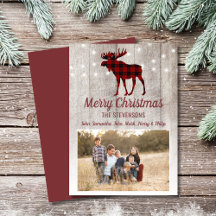 Rustic Red Plaid Moose String Lights Christmas