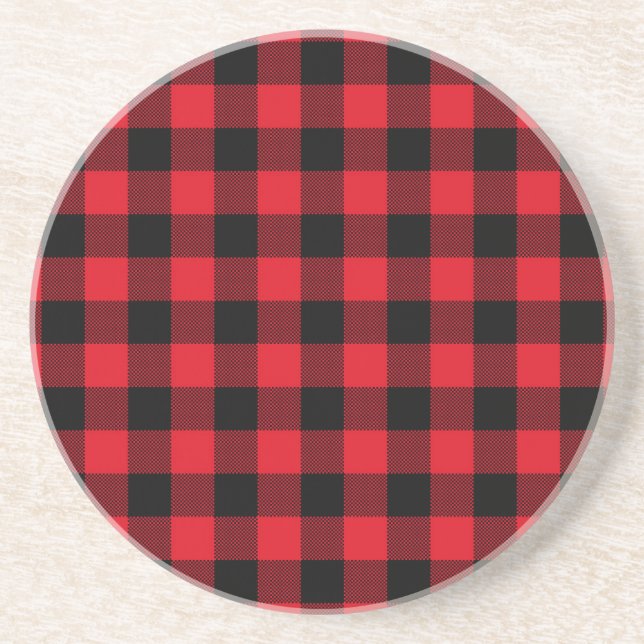 Rustic Red Plaid Pattern Holiday Coaster (Front)