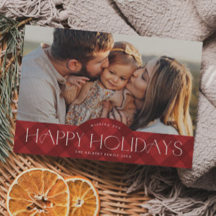 Rustic Red Plaid Photo Holiday Postcard