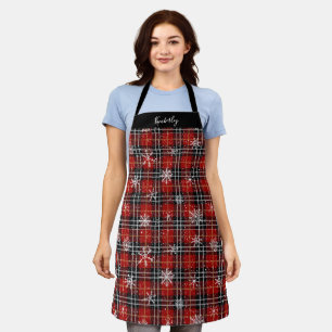 Rustic Red Plaid Snowflakes Personalised Apron
