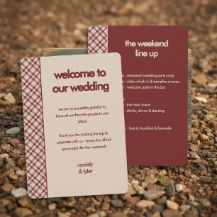 Rustic Red Plaid Wedding Itinerary Timeline Card