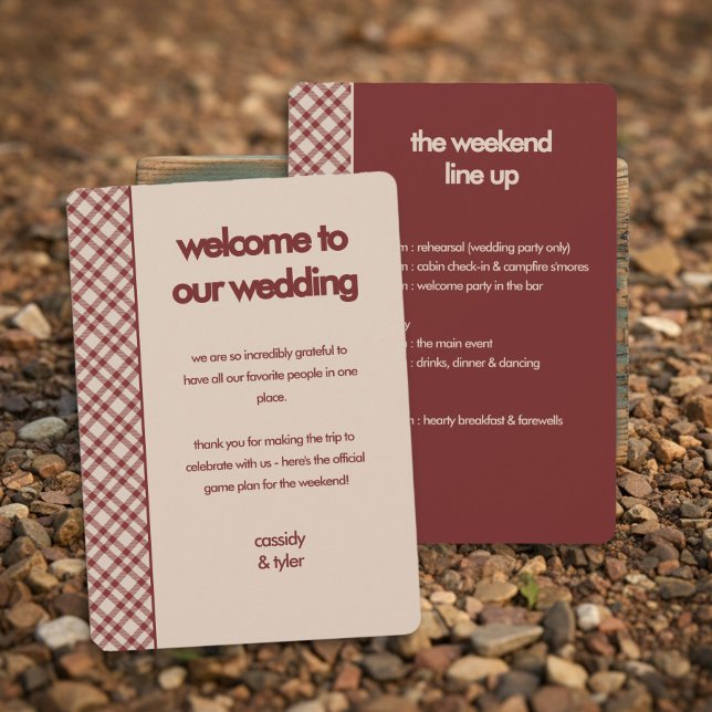 Rustic Red Plaid Wedding Itinerary Timeline Card (Weekend Itinerary Details Card from the Rustic Red Plaid Western Wedding Suite by Darling & May)