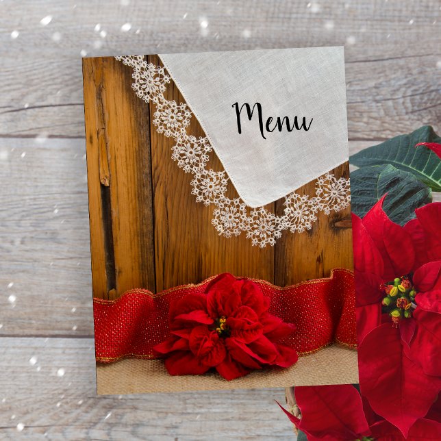 Rustic Red Poinsettia Country Winter Wedding Menu (Creator Uploaded)