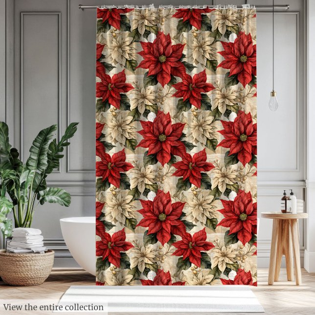 Rustic Red Poinsettia Curtain Classic Xmas Flowers (Rustic Red Poinsettia Curtain Classic Xmas Flowers)