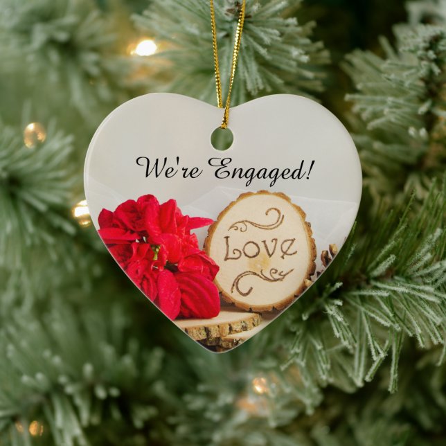 Rustic Red Poinsettia Winter Engagement Ceramic Tree Decoration (Tree)