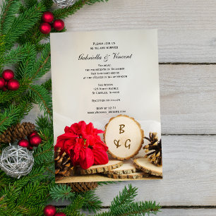 Rustic Red Poinsettia Woodland Wedding Invitation