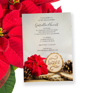 Rustic Red Poinsettia Woodland Winter Wedding Invitation
