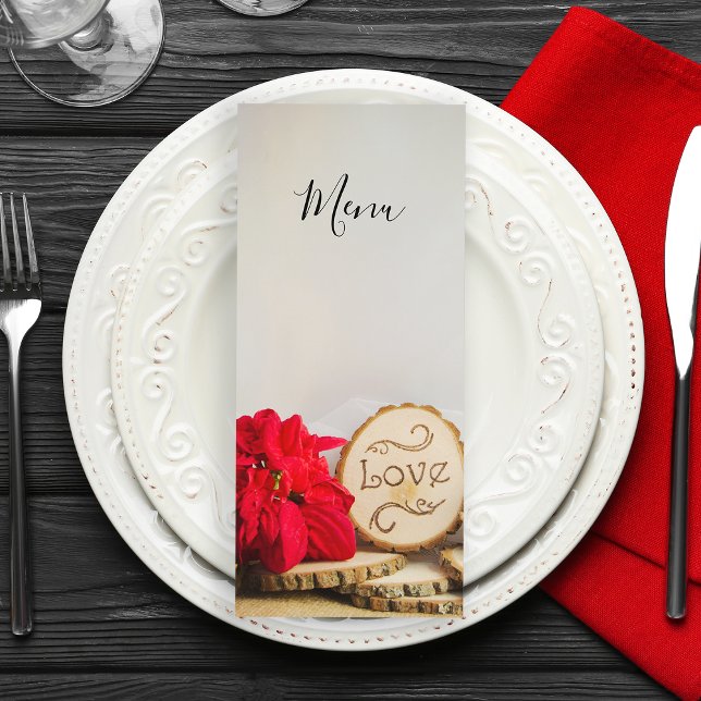 Rustic Red Poinsettia Woodland Winter Wedding Menu (Set a rustic tone for your wintery woodland celebration event.)
