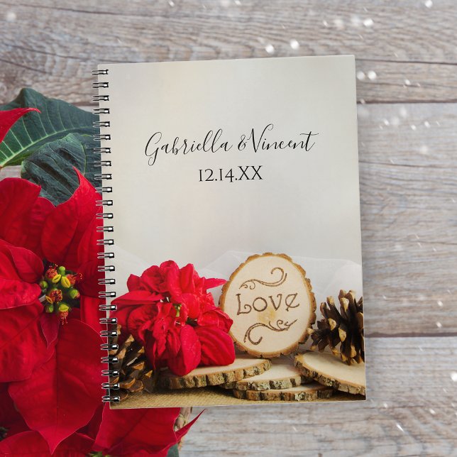 Rustic Red Poinsettia Woodland Winter Wedding Notebook (Use as an advice book or guest book for your wintery woodland  bridal shower or wedding.)