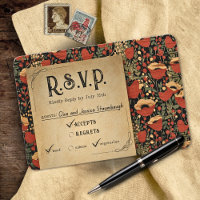 Rustic Red Poppies Vintage Wood Wedding RSVP Cards