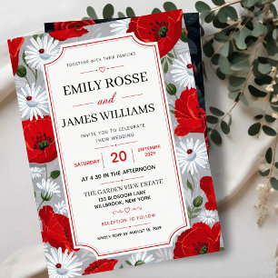 Rustic Red Poppy and Daisy Wildflower Garden  Acrylic Invitations