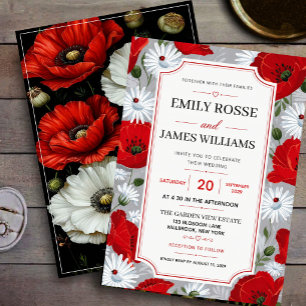Rustic Red Poppy and Daisy Wildflower Garden Invitation