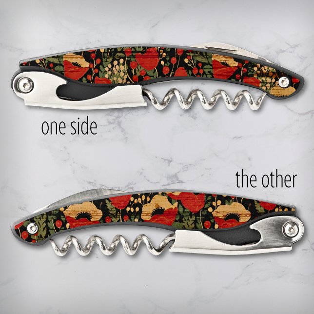 Rustic Red Poppy Wine Lovers Floral Corkscrew (Creator Uploaded)