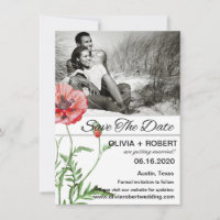 Rustic Red Poppy Your Photo Save The Date