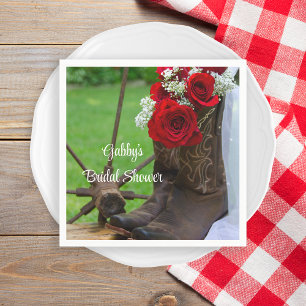 Rustic Red Rose Cowboy Boots Western Bridal Shower Napkin