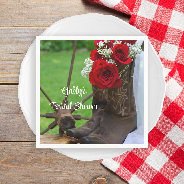 Rustic Red Rose Cowboy Boots Western Bridal Shower Napkin (Creator Uploaded)