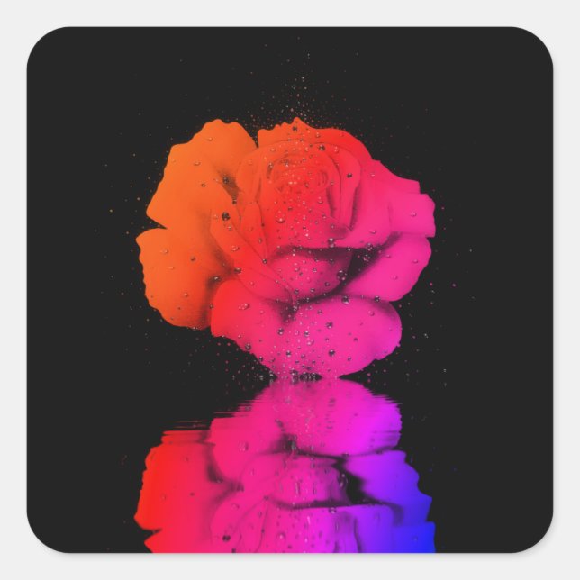 Rustic Red Rose Floral Bloom Water Drop Art Square Sticker (Front)