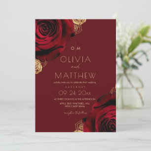 Rustic Red Rose Floral Modern Wedding Invitation