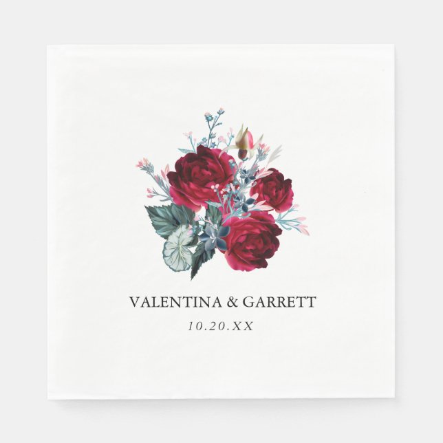 Rustic Red Rose Floral Wedding Napkin (Front)