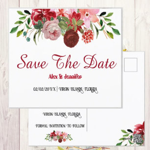 Rustic Red Roses Floral Save the Date Announcement Postcard