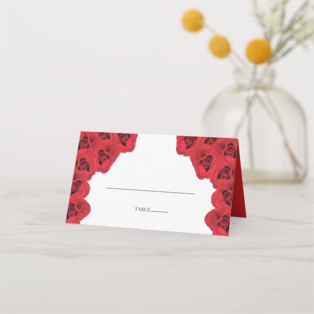 Rustic Red Roses Wedding Place Card (Front)