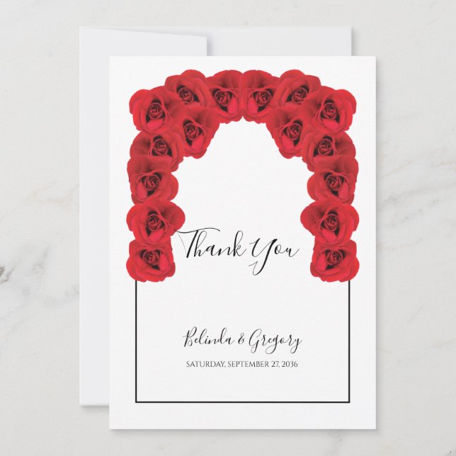 Rustic Red Roses Wedding Thank You Card (Back)