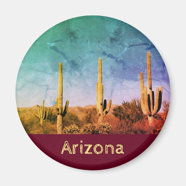 Rustic Red Saguaro Cactus Arizona Magnet (Front)