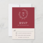 Rustic Red Simple Elegant Monogram RSVP<br><div class="desc">A tasteful and classic choice in wedding response cards, this design conveys a simple elegance in its text layout and classic style. A simple open laurel wreath of sketched leaves surrounds the monogram initial of the bride and groom. The elegant yet simple text template is ready to personalise with your...</div>