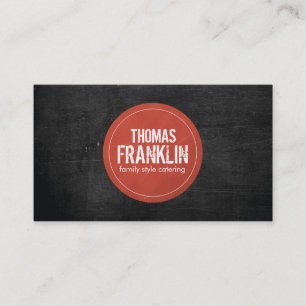 Rustic Red Stamped Logo II on Black Woodgrain Business Card