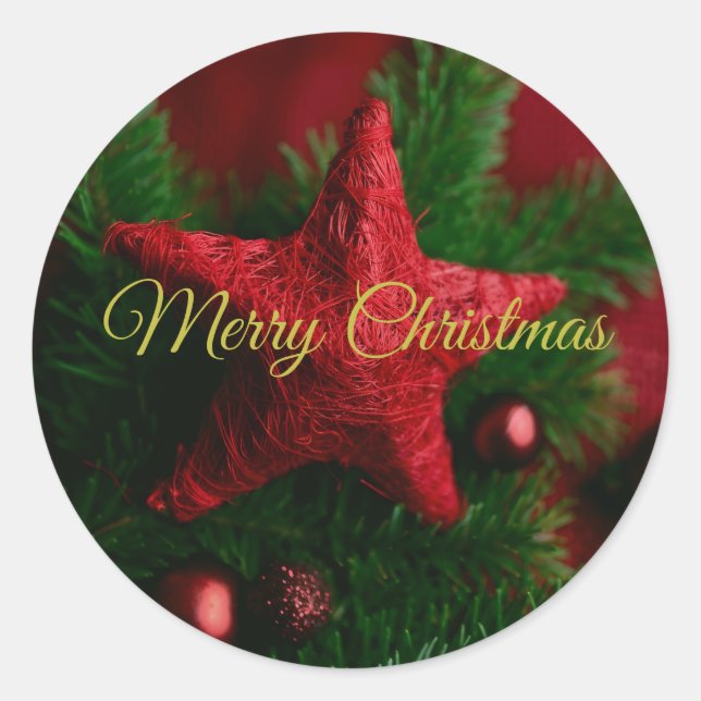 Rustic Red Star On Pin Branch Christmas Sticker (Front)