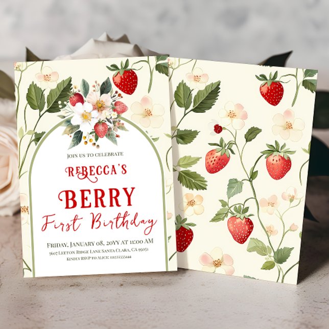 Rustic Red Strawberry Theme Berry First Birthday Invitation (Creator Uploaded)
