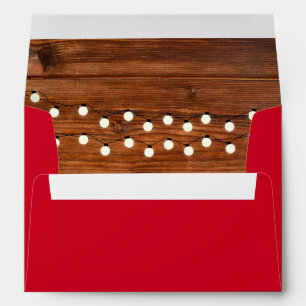 Rustic Red String Lights Wood Address Envelope
