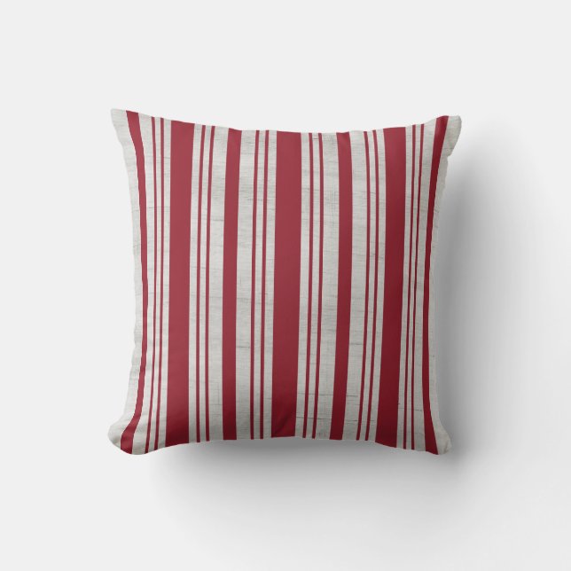 Rustic Red Striped Grain Sack  Throw Pillow (Front)
