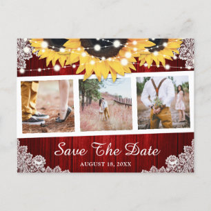 Rustic Red Sunflower Photo Save The Date Announcement Postcard