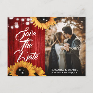 Rustic Red Sunflower Wedding Photo Save The Date Announcement Postcard