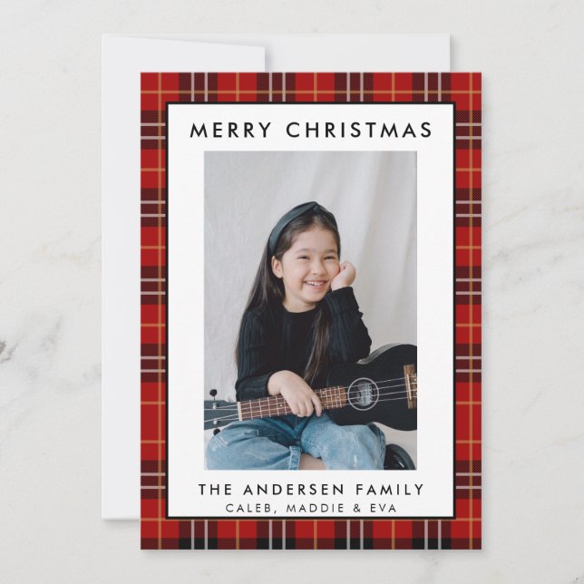 Rustic Red Tartan Plaid Merry Christmas Photo Card (Front)