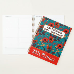 Rustic Red Teal Floral Small Business Reservations Planner