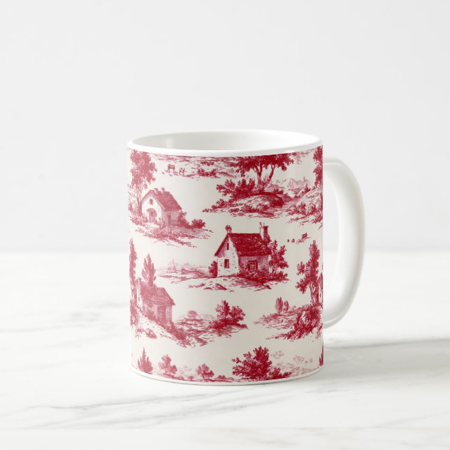 Rustic Red Toile Country Landscape Pattern Coffee Mug (Front Right)
