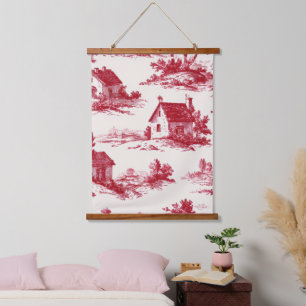 Rustic Red Toile Country Landscape Pattern Hanging Tapestry