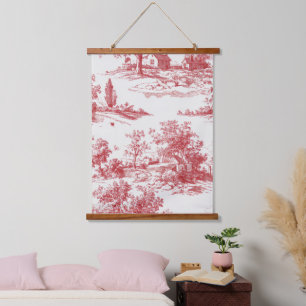 Rustic Red Toile Country Landscape Pattern Hanging Tapestry