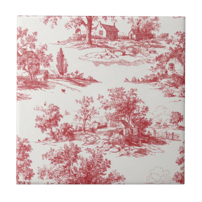 Rustic Red Toile Country Landscape Pattern Tile (Front)