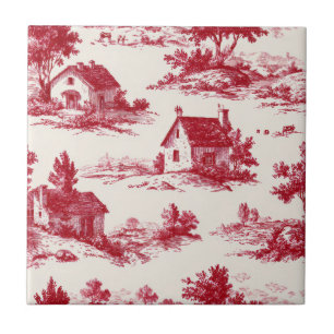 Rustic Red Toile Country Landscape Pattern Tile