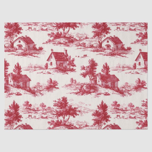 Rustic Red Toile Country Landscape Pattern Tissue Paper (Front)