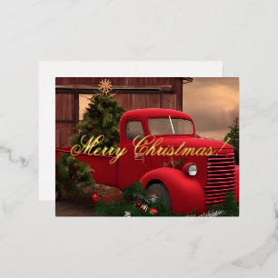 Rustic Red Truck and Trees Christmas Card 