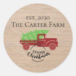 Rustic Red Truck Christmas  Classic Round Sticker