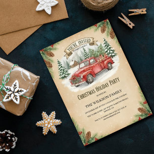 Rustic Red Truck Christmas Holiday Party Invitation