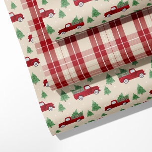 Rustic Red Truck & Christmas Plaid  Wrapping Paper Sheet