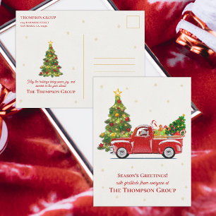 Rustic Red Truck Christmas Tree Corporate Holiday Postcard