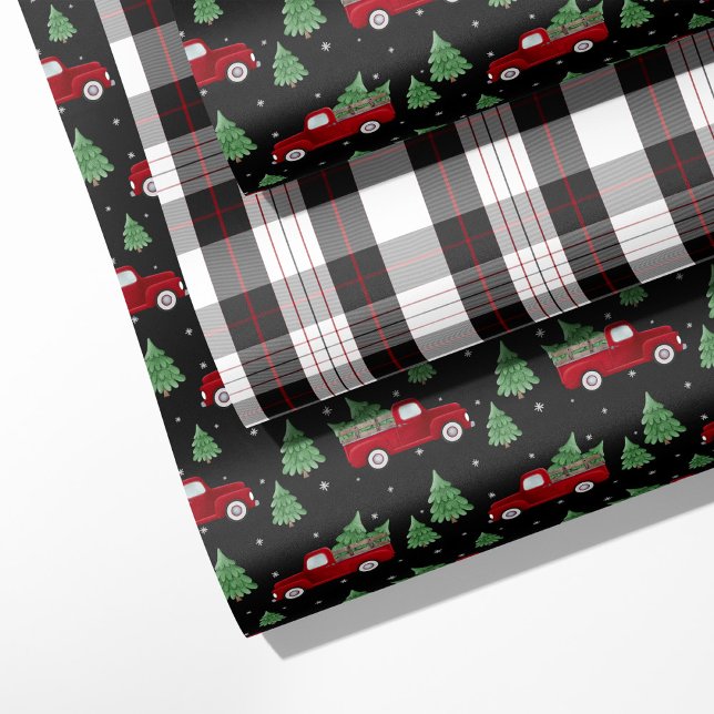 Rustic Red Truck & Plaid Christmas Wrapping Paper Sheet (Creator Uploaded)