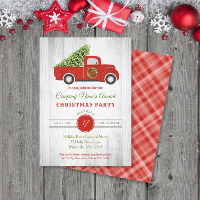 Rustic Red Truck Tree Company Christmas Party Invitation (Creator Uploaded)